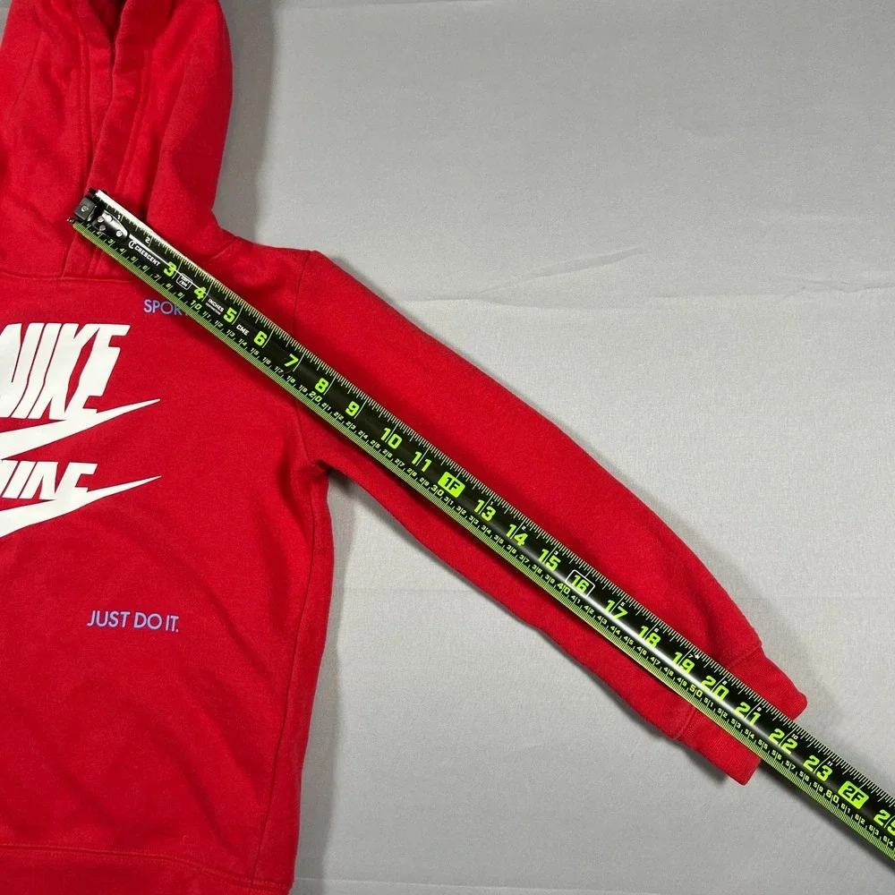 Nike Sportswear Pullover Hoodie Kids 6 Red Cotton Fleece Lined Logo Print Winter